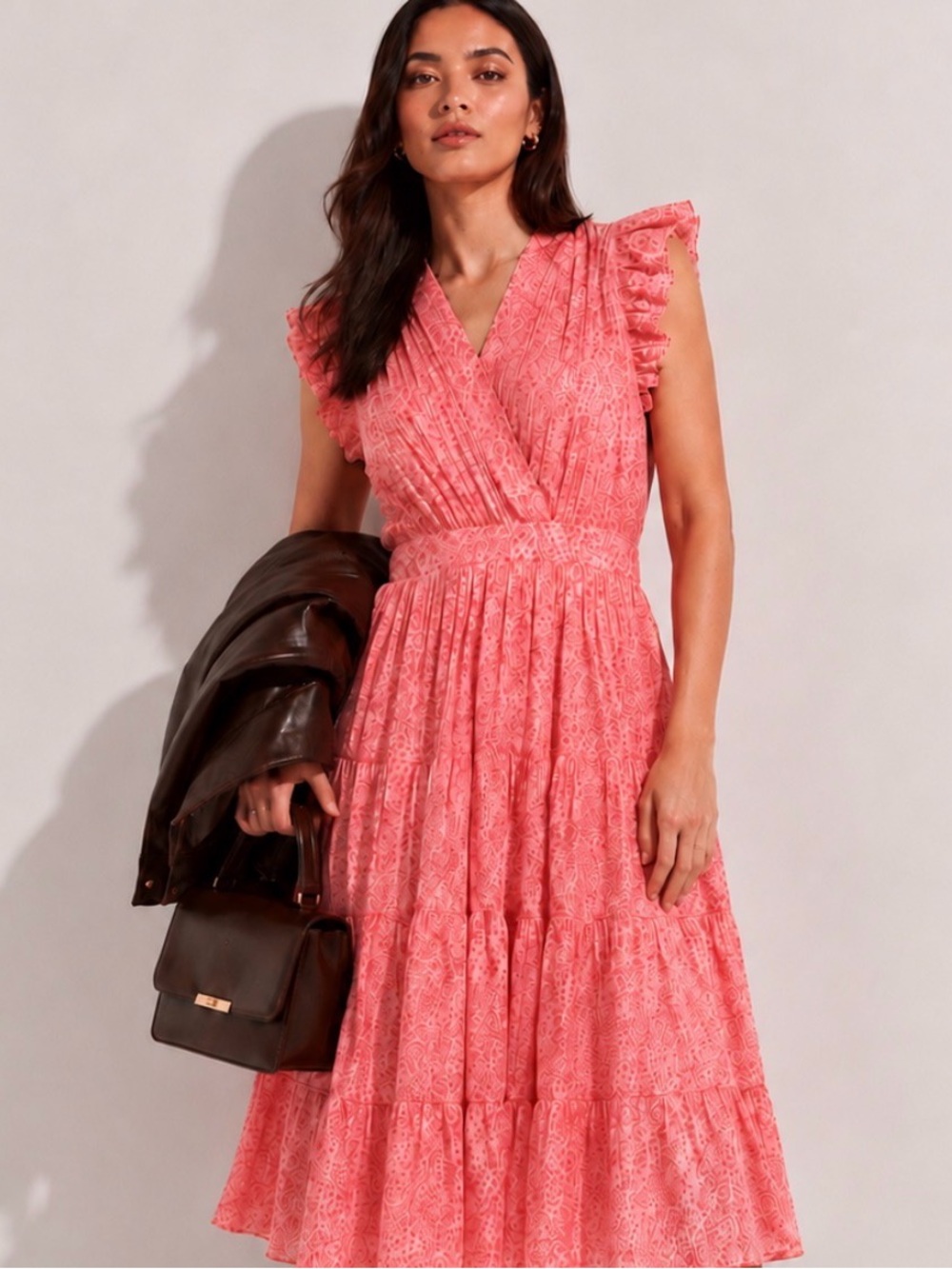 Anthropologie Cinq à Sept Nanci Pink Floral Tiered Ruffle Dress